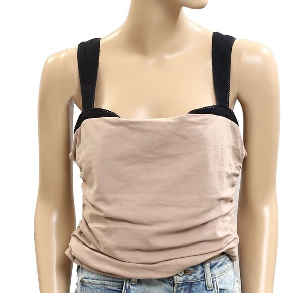 Free People 2 Tone Tank Blouse Top Sleeveless Picot Contrast Beach L NEW 281810 - Picture 5 of 8